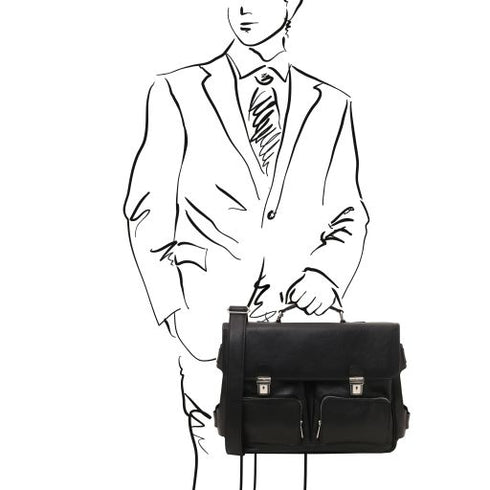 Ventimiglia - Leather multi compartment TL SMART briefcase with front pockets